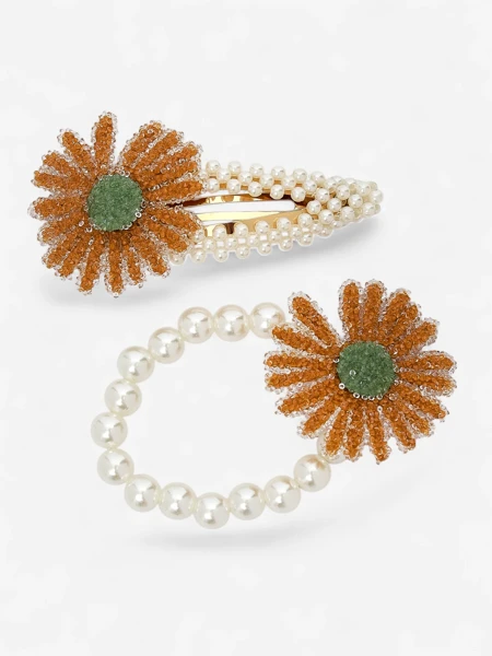 Royalfashion Комплект фиби и ластици за коса с цвете Flora Perla