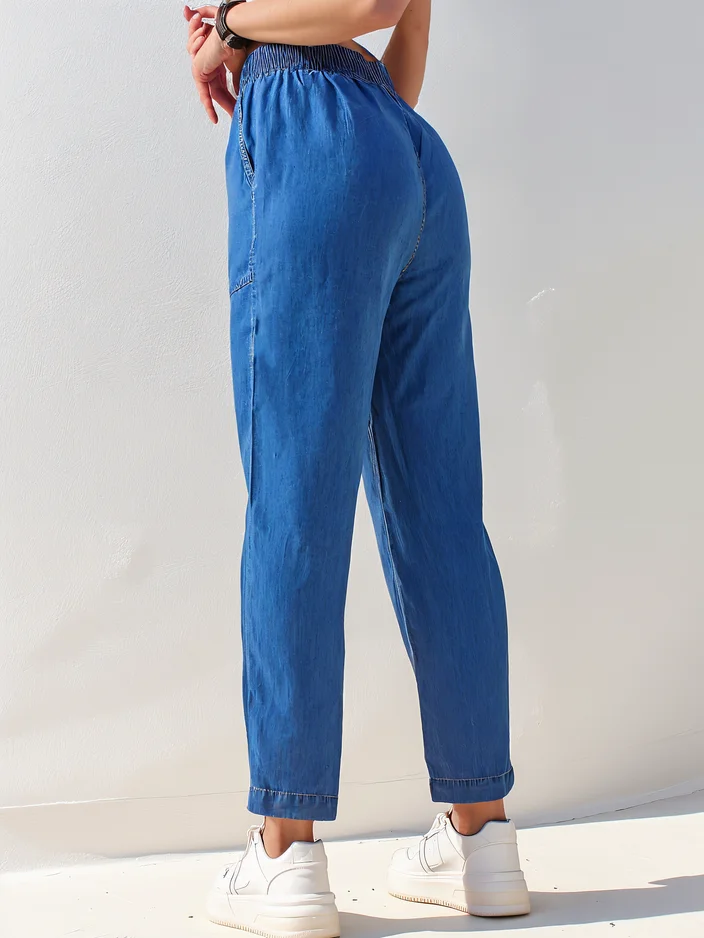 Royalfashion Прави дамски платнени панталони 7/8