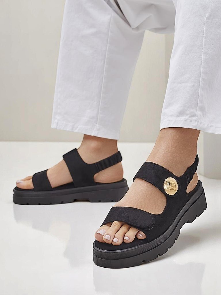 Дамски сандали Royalfashion Anthea Nero – черен велур, платформа 5 см