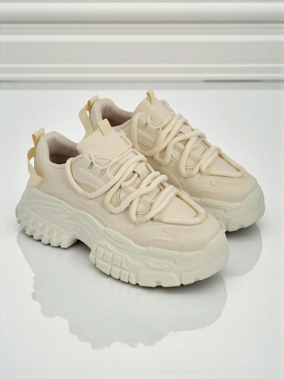 Дамски сникърси бежови Athenia от еко кожа на платформа 6,5 см