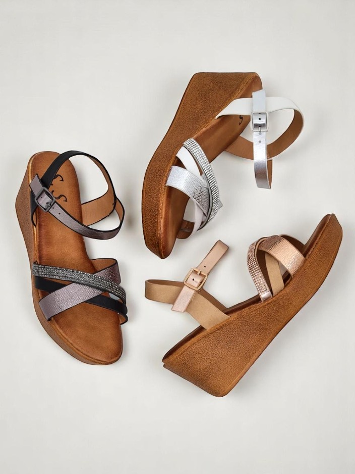 Royalfashion дамски сандали на платформа с камъчета и блестящи елементи Glittera