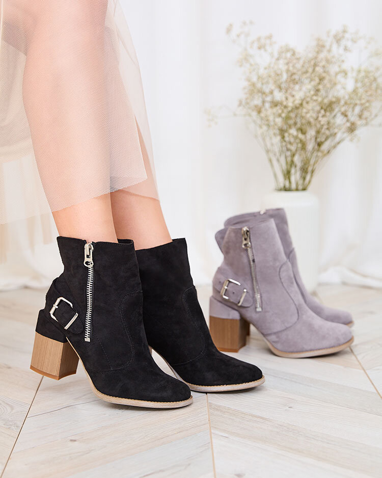 Royalfashion Черни дамски ботуши на токчета от екокожа Acimra