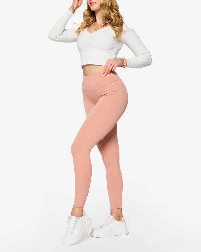 Розови дамски гамаши с оребрена материя - Облекло