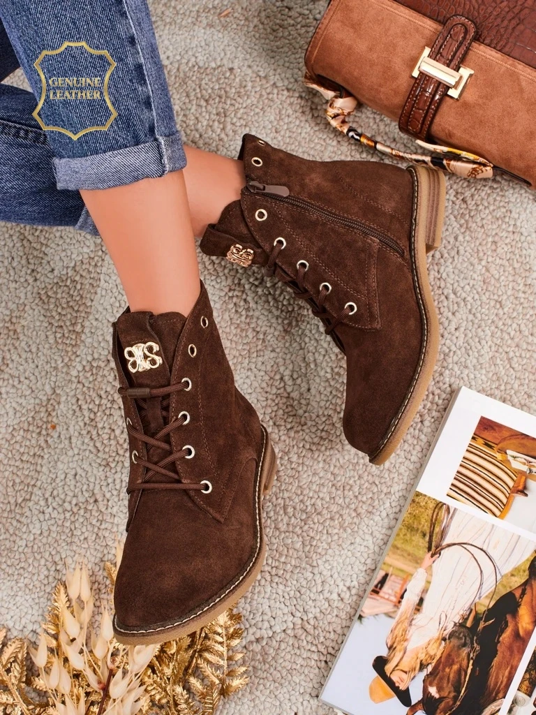 Дамски боти Aurelia Romano от естествен велур - кафяви, с пухкава подплата