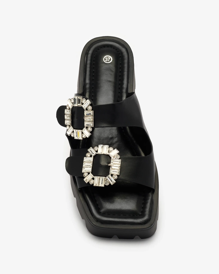 Royalfashion Черни дамски джапанки Tireta на ток