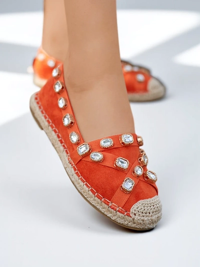Pomarańczowe damskie espadryle z kryształkami Wamba - Obuwie