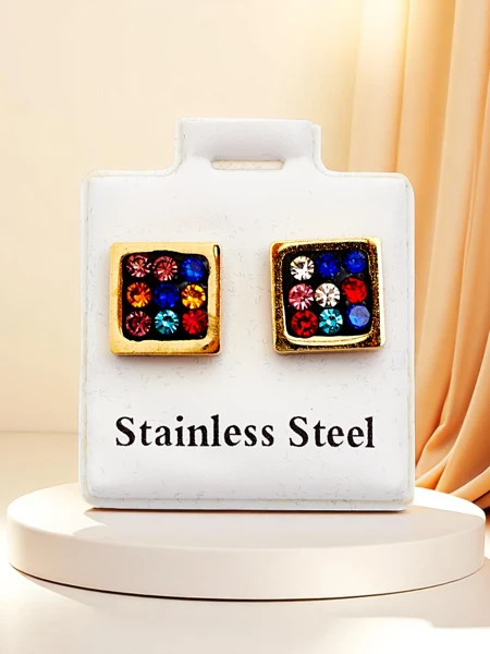 Royalfashion Дамски квадратни обеци с цирконий