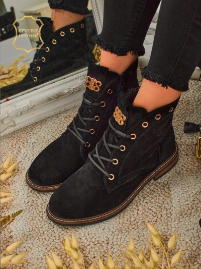 Дамски боти Aurelia Romano от естествен велур – кафяви, с пух