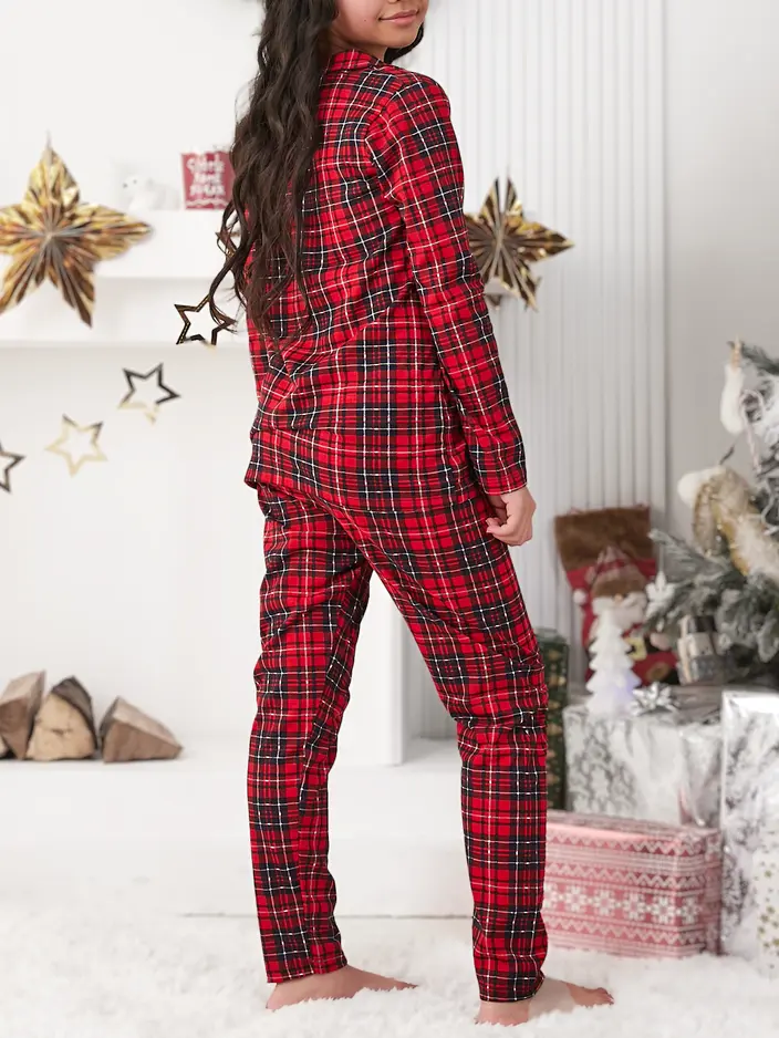 Royalfashion Коледни детски памучни пижами на карета