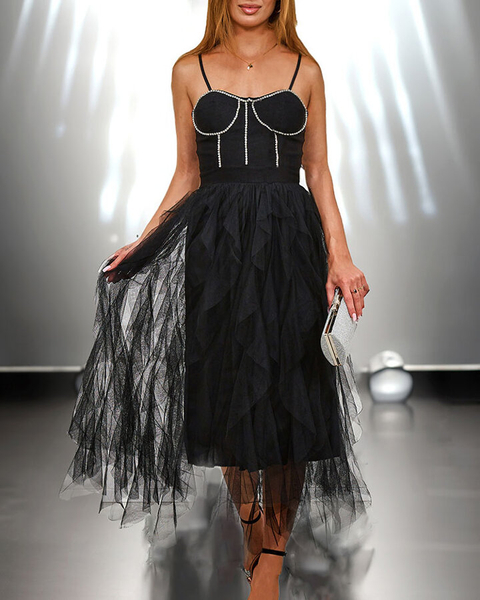 Royalfashion Черна дамска миди рокля с тюл