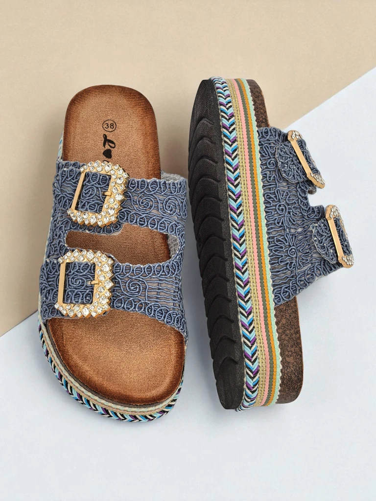 Royalfashion Дамски сандали с катарами с пайети GlamCork