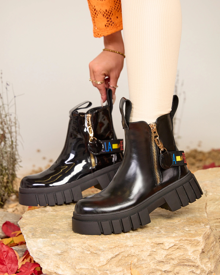Royalfashion Черни дамски ботуши от екокожа Ceriop