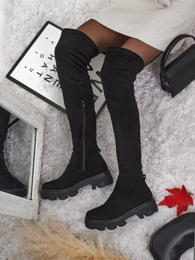 Дамски еко велурени ботуши над коляното Maelin