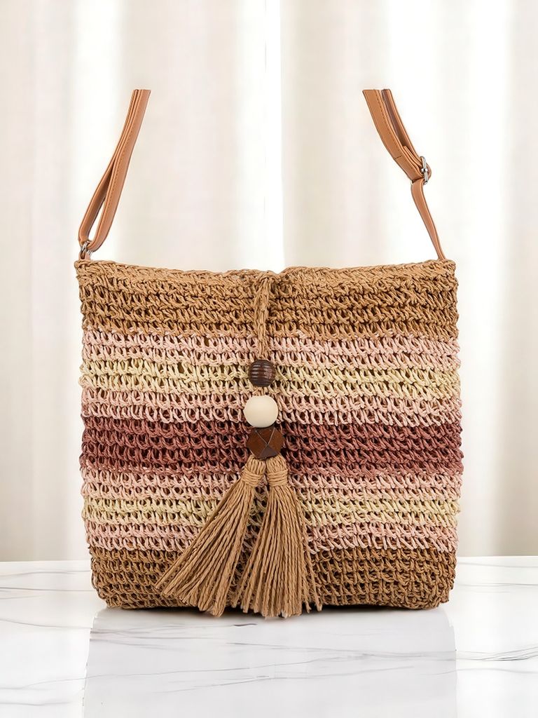 Royalfashion Малка сламена дамска чанта Stripe Charm Mini