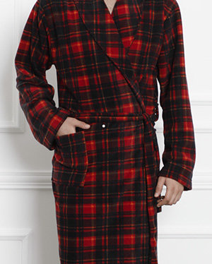 Червен и черен мъжки халат на каре - Облекло