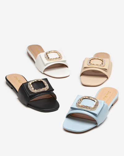 Niebieskie damskie klapki z ozdobą z cyrkoniami Iteria - Obuwie