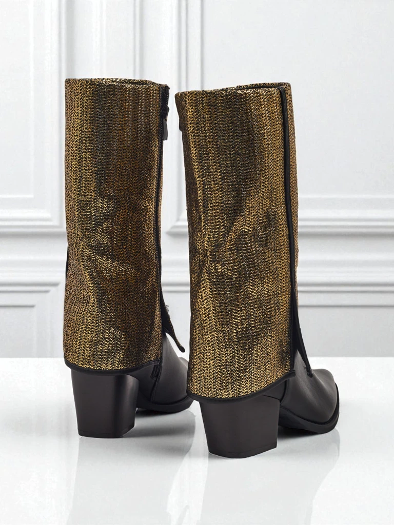 Дамски боти от еко кожа на ток с декоративна горна част Virelia