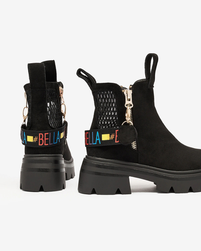 Royalfashion Дамски ботуши от еко велур в черно Refaset