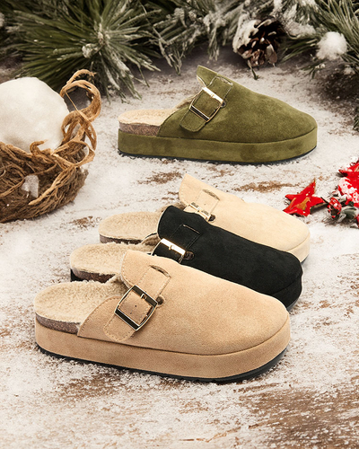 Royalfashion Дамски чехли с овча кожа и катарама Kajis