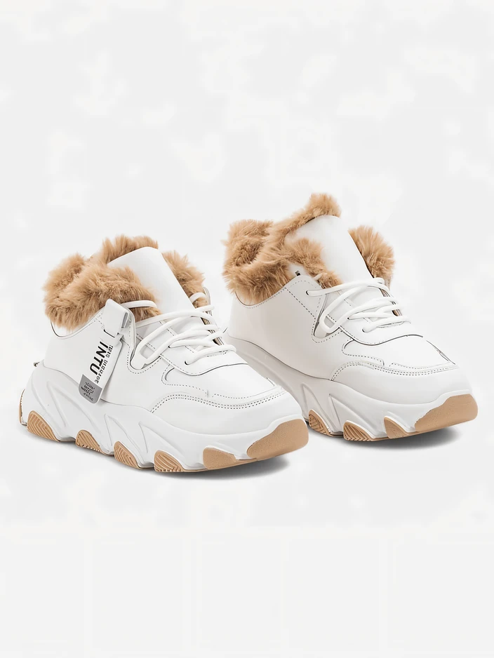 Białe sportowe sneakersy damskie z futerkiem Nonua- Obuwie