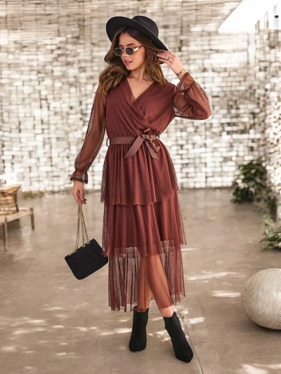 Дълга рокля за жени на Royalfashion с рюшове