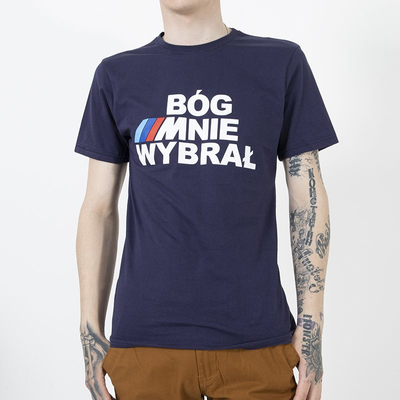 Granatowa bawełniana koszulka męska z printem - Odzież
