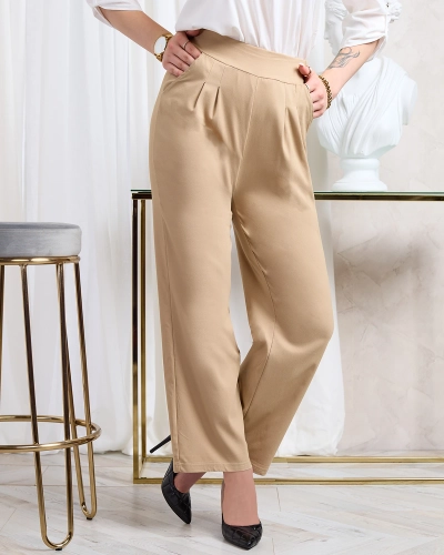 Royalfashion Светлокафяв дамски панталон от широка материя