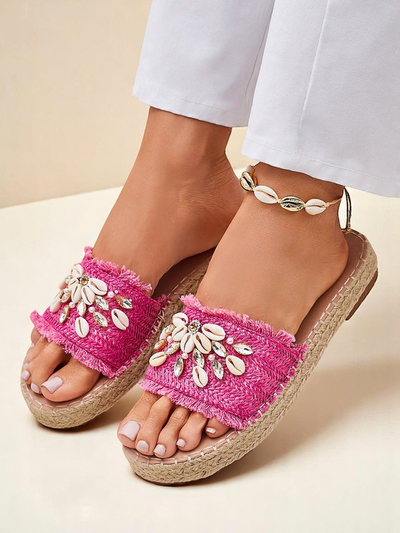 Дамски чехли Royalfashion Callista Фуксия на платформа с мидички