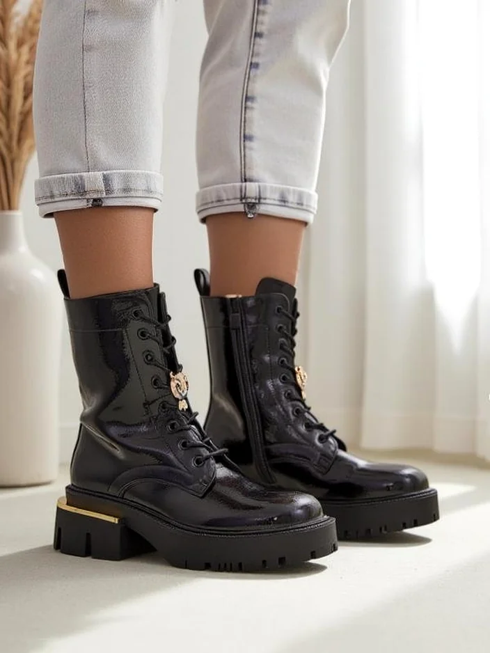 Royalfashion дамски боти с патентна кожа Tesiolle