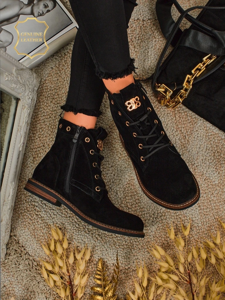 Дамски боти Aurelia Romano от естествен велур – кафяви, с пух