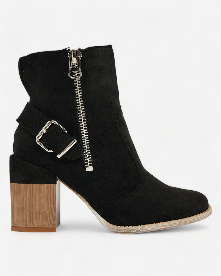 Royalfashion Черни дамски ботуши на токчета от екокожа Acimra