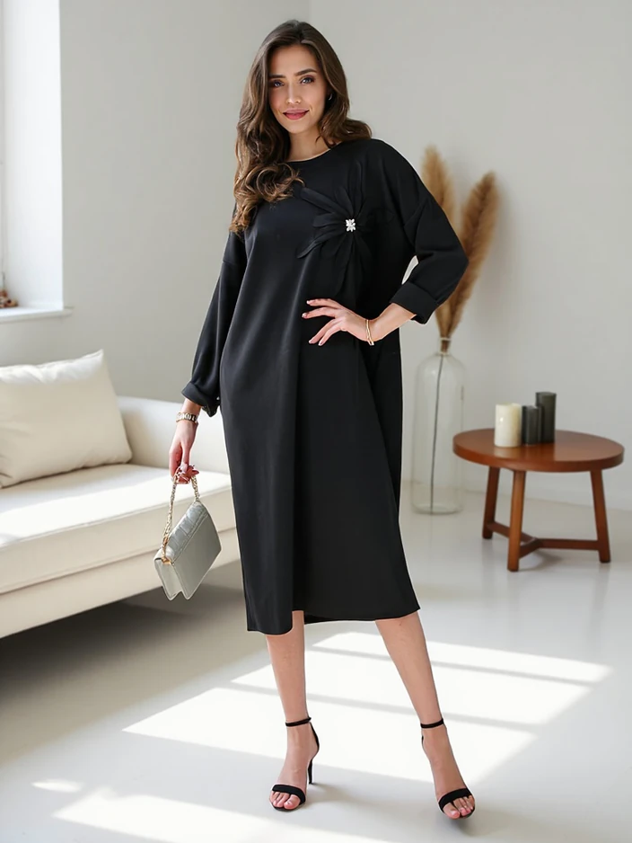 Royalfashion дамска миди рокля от плат с голям размер и цвете