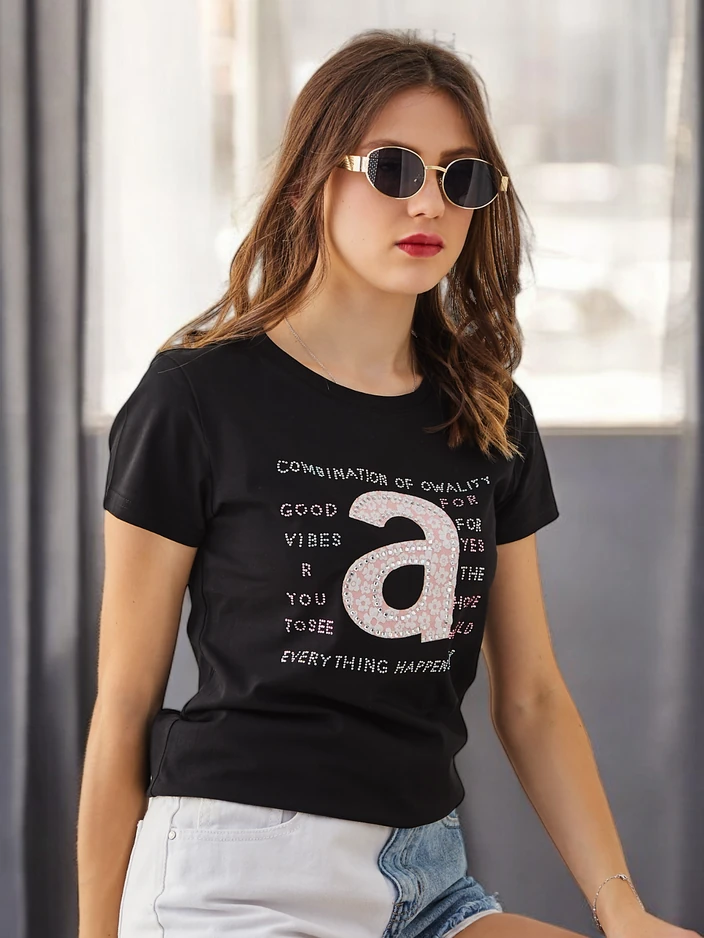 Royalfashion Памучна дамска тениска Комбинация на Owality