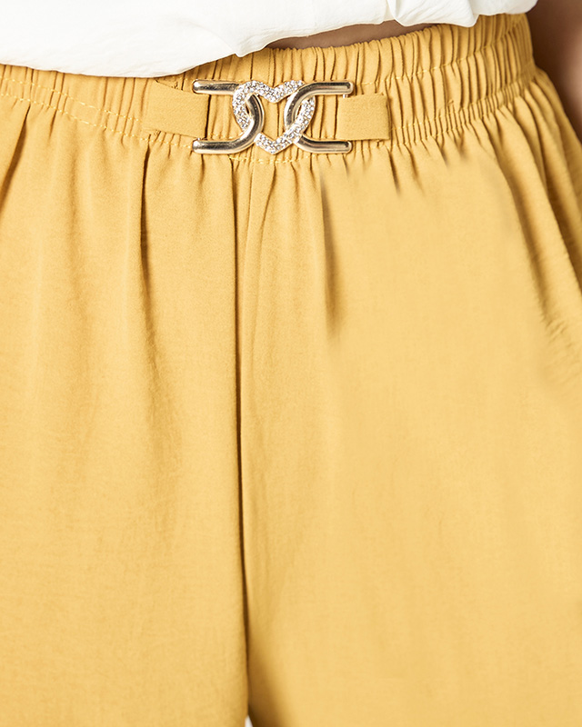 Дамски широки панталони палацо в цвят горчица - Облекло