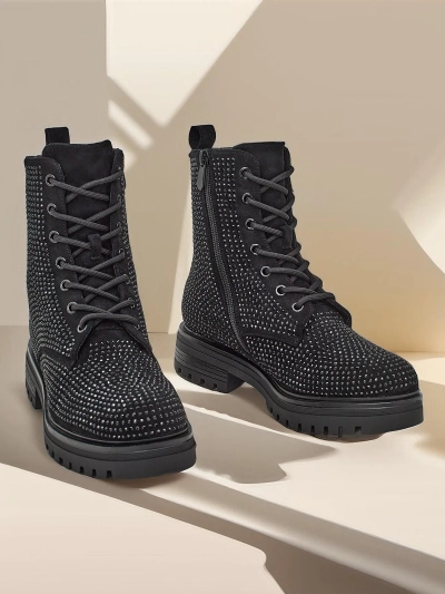 Дамски боти Royalfashion с връзки и кристали Russos