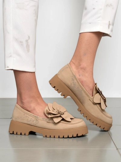 Royalfashion Еко велур дамски мокасини с цвете Floverse