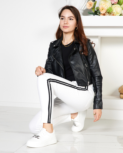 Białe spodnie damskie z lampasami - Odzież