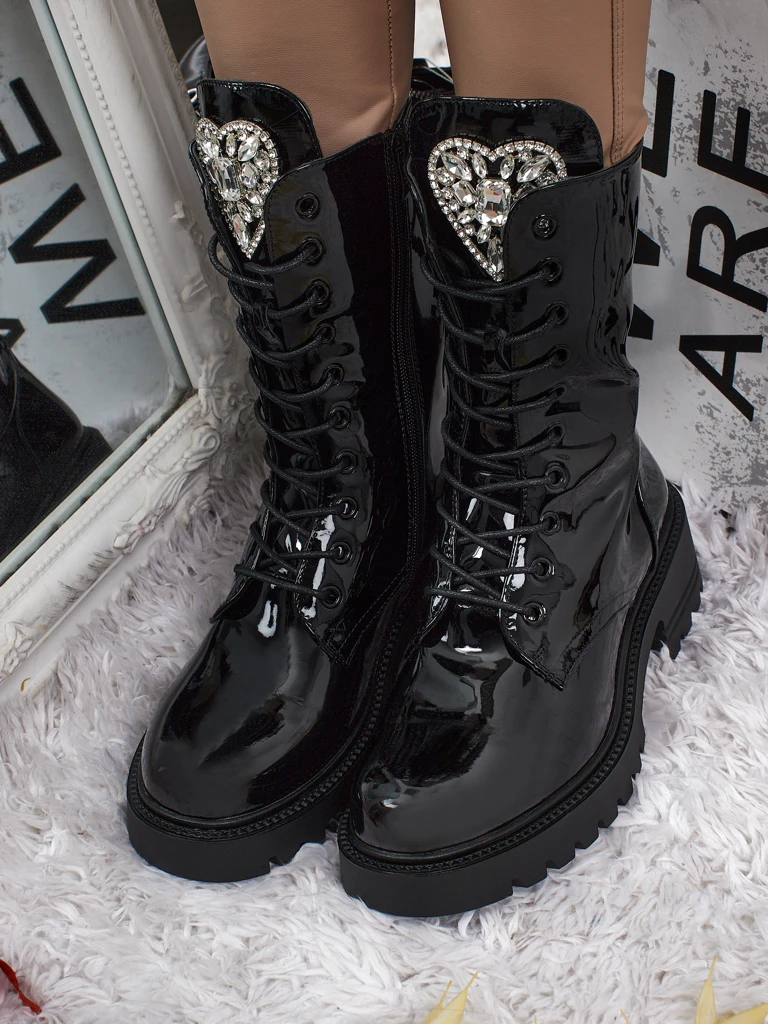 Лакирани дамски боти с връзки Emelune