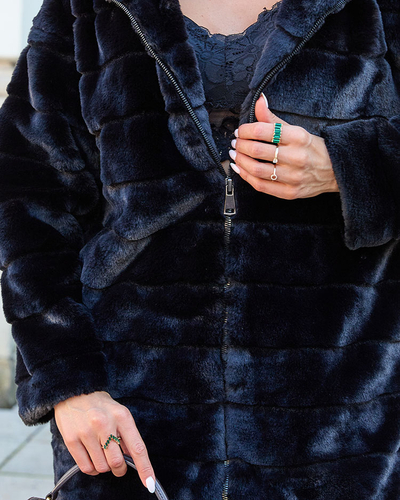 Royalfashion Черно дамско палто от естествена кожа