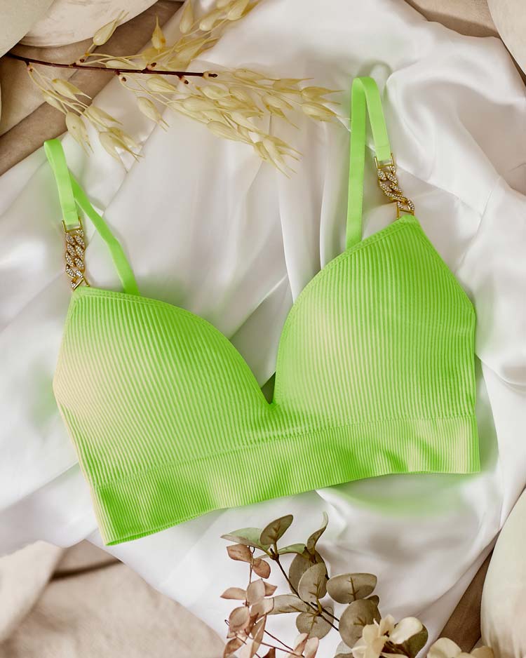 Royalfashion Дамски оребрен сутиен с декоративни презрамки