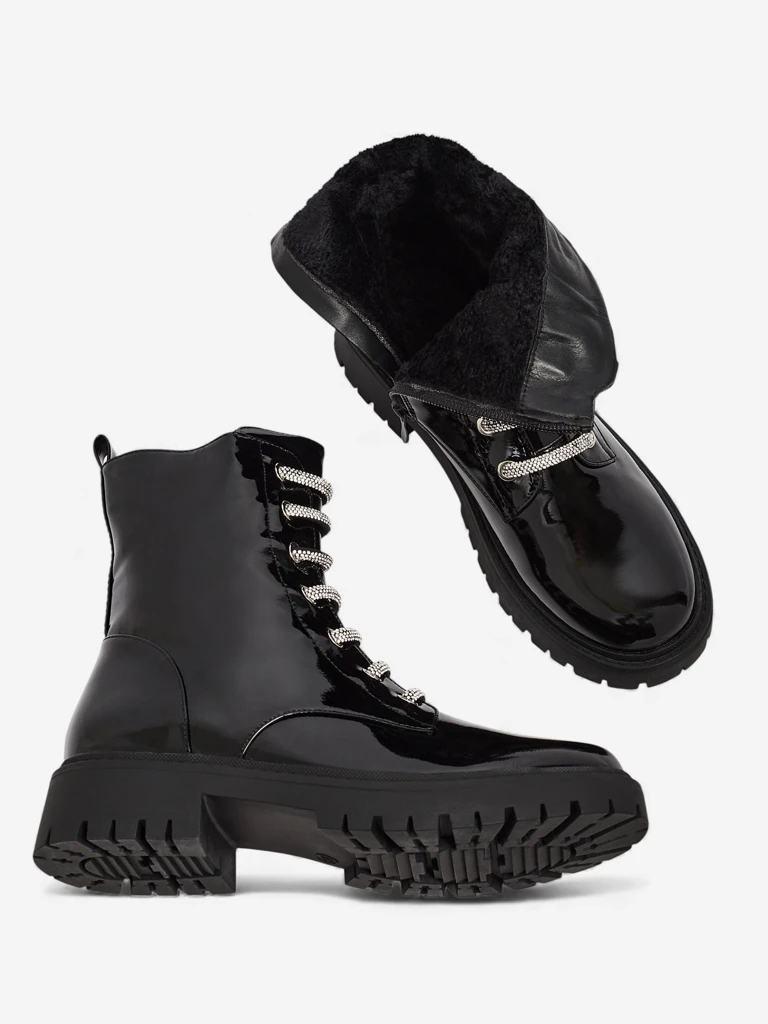 Лакирани дамски боти с връзки Velmini