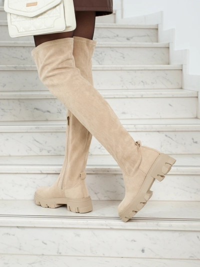 Дамски еко велурени ботуши над коляното Maelin