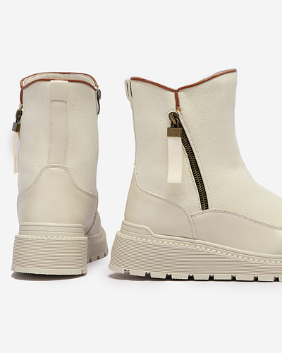 Кремави дамски ботуши с плосък ток Mefina- Footwear