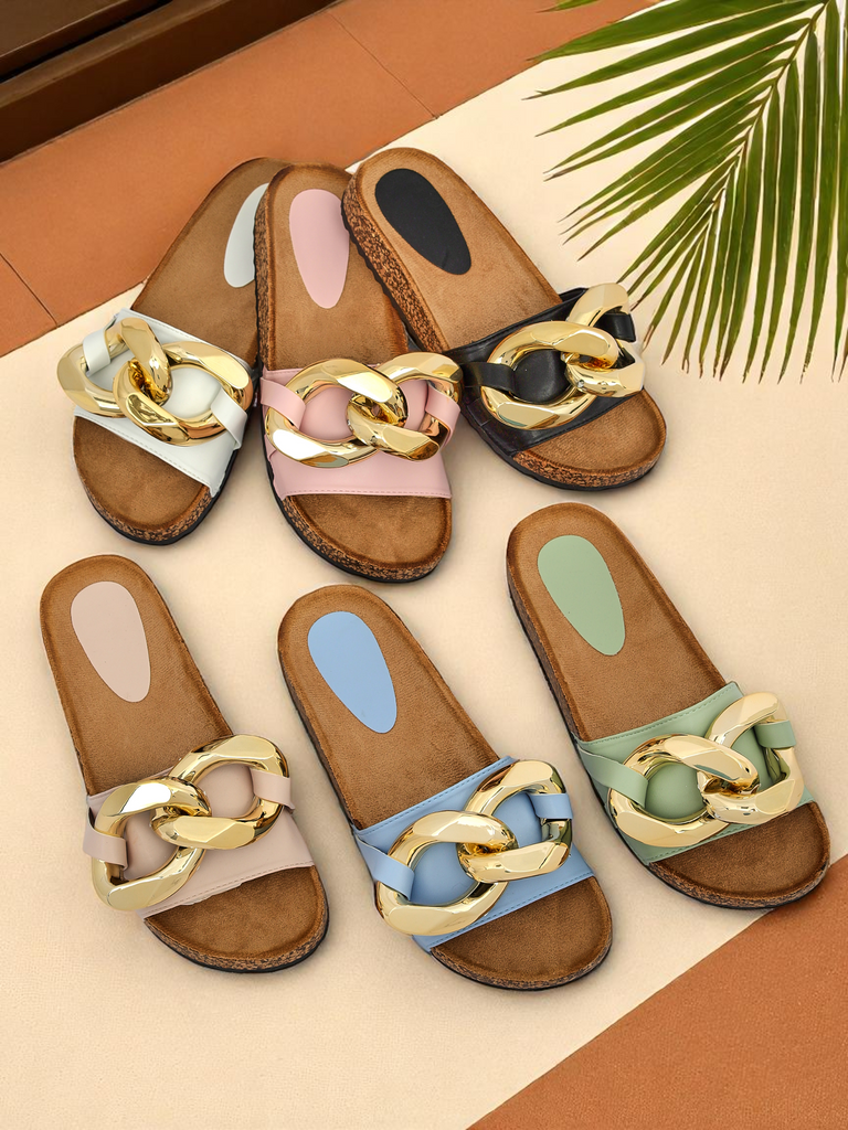 Niebieskie klapki damskie z ozdobą Sofig- Obuwie