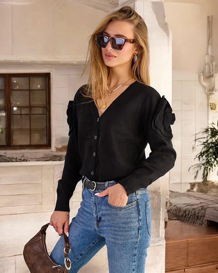 Royalfashion Дамски пуловер с разкопчани копчета