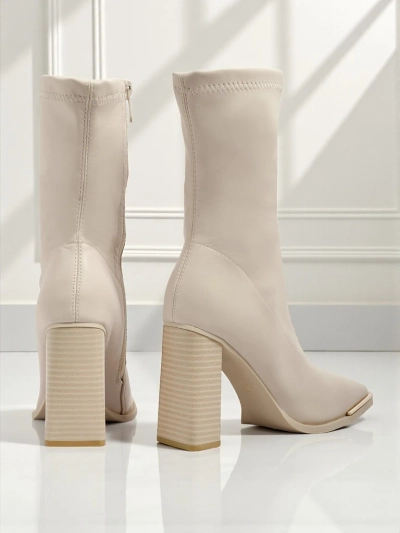 Дамски еко кожени боти до глезена на ток Morvella