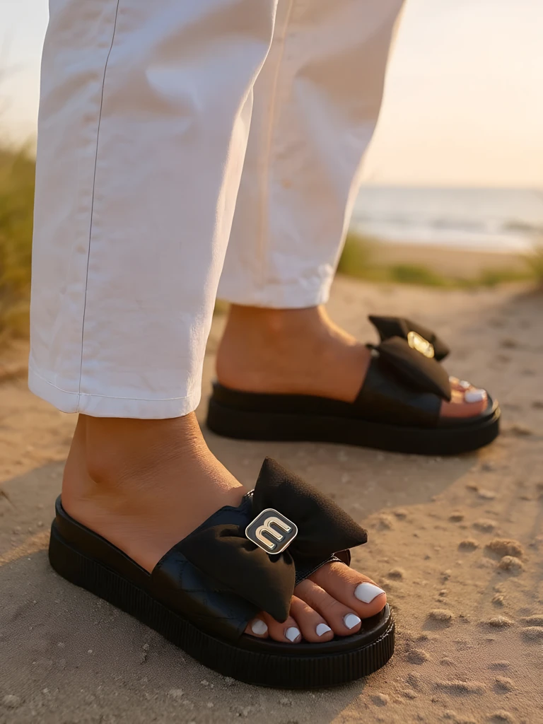 Royalfashion Дамски чехли на платформа с панделка Mivo Jump