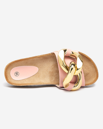 Różowe klapki damskie z ozdobą Sofig- Obuwie