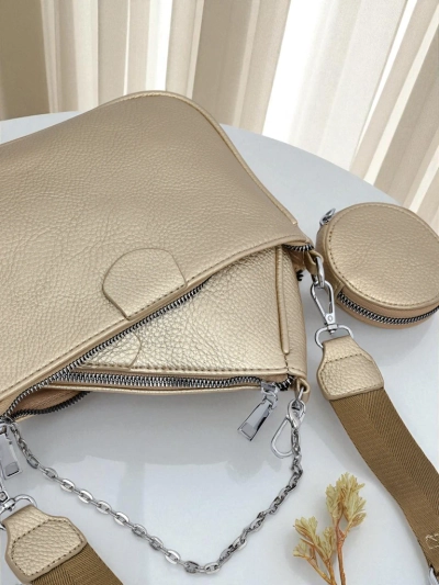 Златна чанта Calista Multi от еко кожа с верижка и чантичка