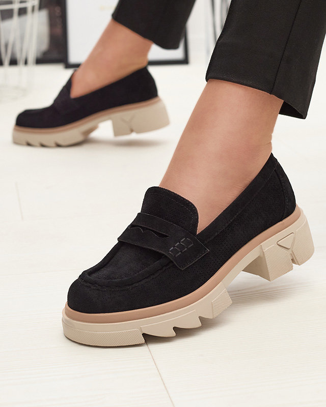 Черни дамски ажурни мокасини с масивна подметка Ejina - Обувки